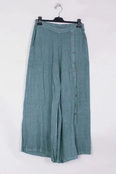 9320 Buttonside Pants 100% Linen,Women Wear