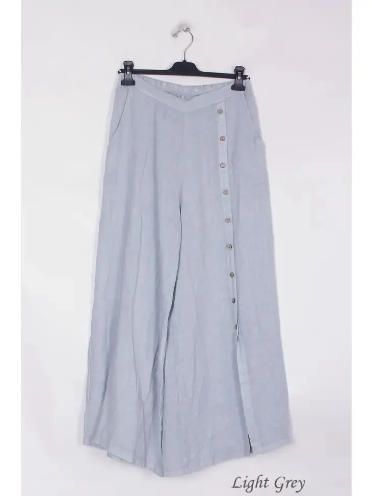 9320 Buttonside Pants 100% Linen,Women Wear