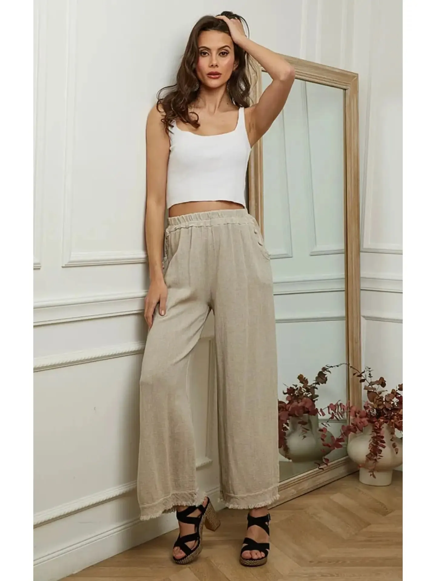 9339 Linen Cotton Blend Pant,Women Wear