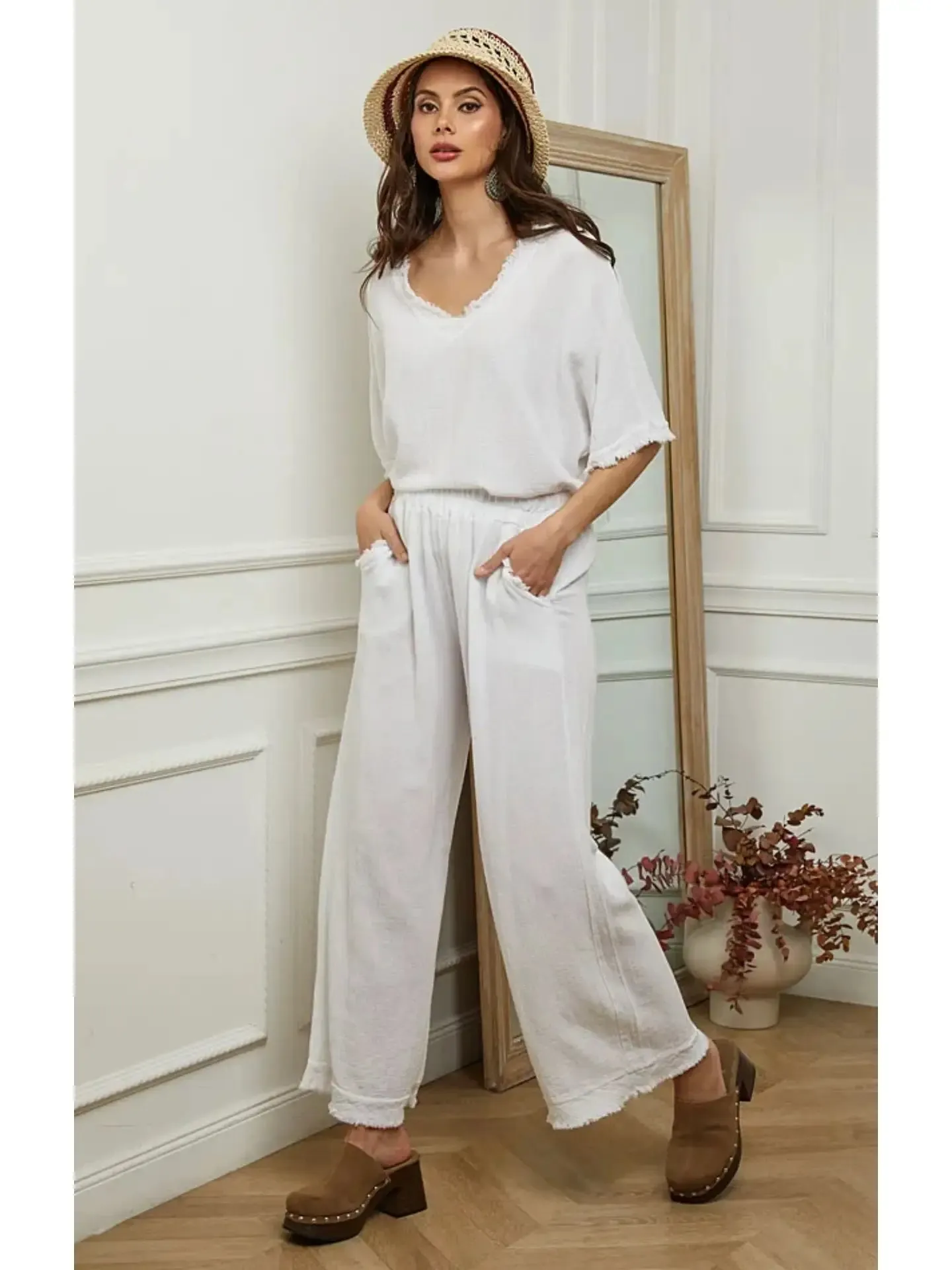 9339 Linen Cotton Blend Pant,Women Wear