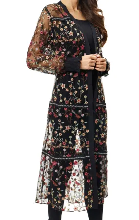 A010-H - Black Mesh Duster with Embroidery,Women Wear