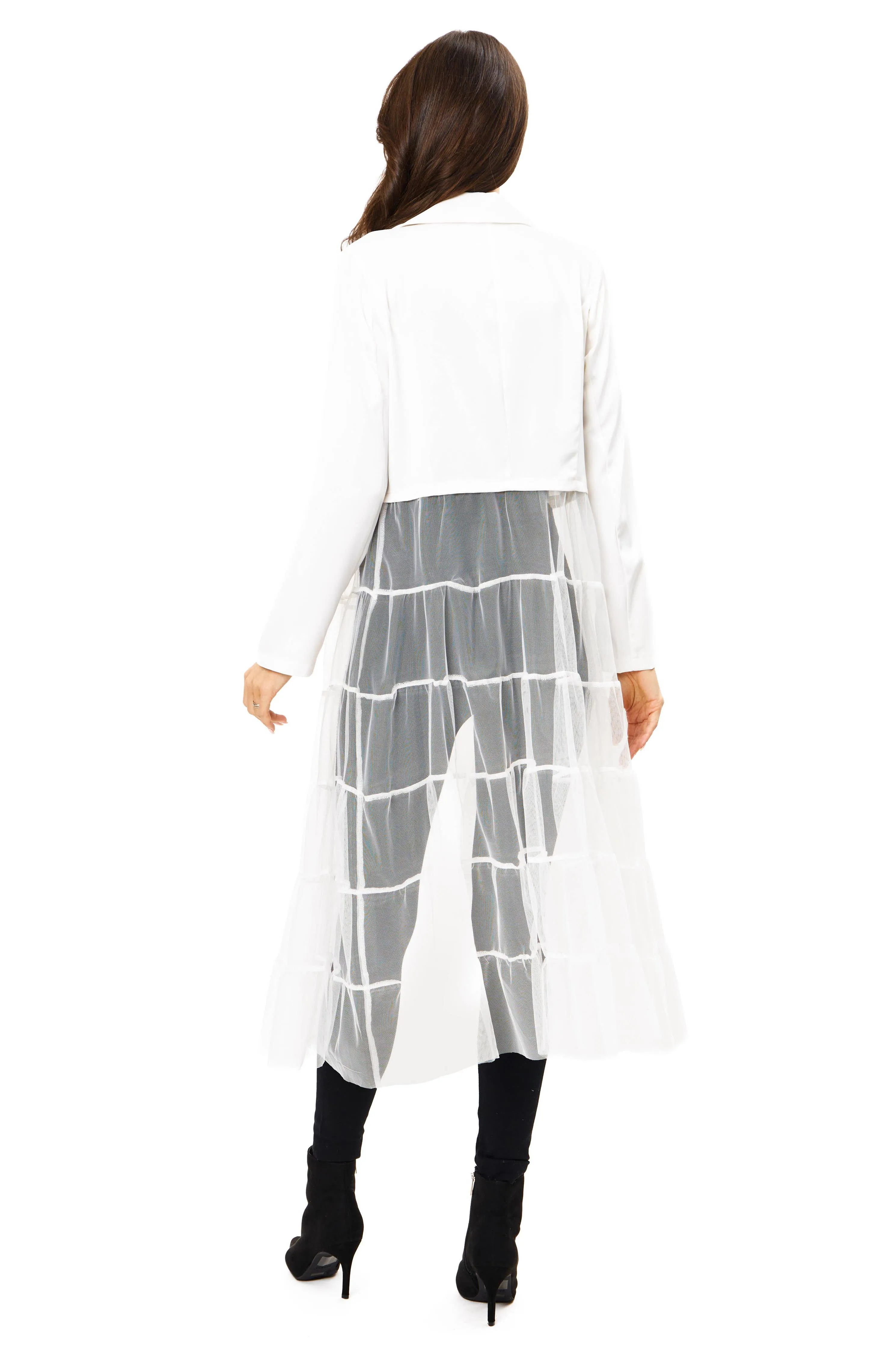 A095-B - White Vegan Silk with Mesh Duster,Women Wear