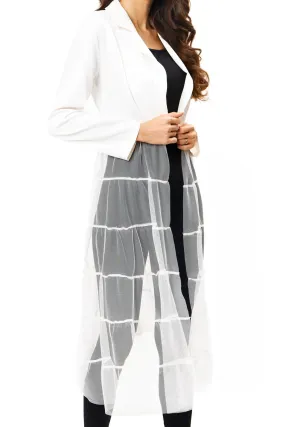 A095-B - White Vegan Silk with Mesh Duster,Women Wear