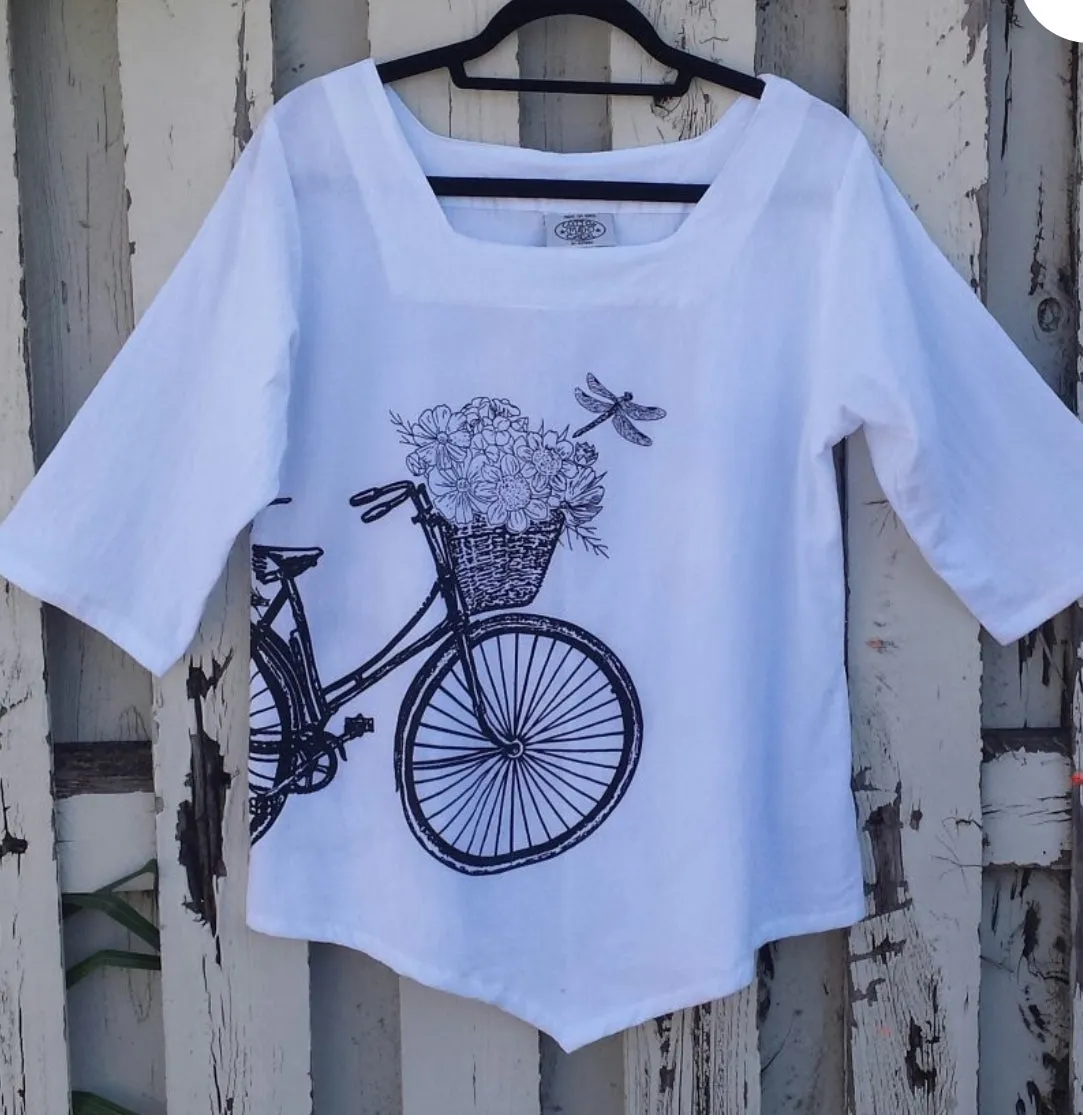 Bike and Flowers 100% Cotton Gauze Top,Women Wear