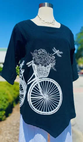 Bike and Flowers 100% Cotton Gauze Top,Women Wear