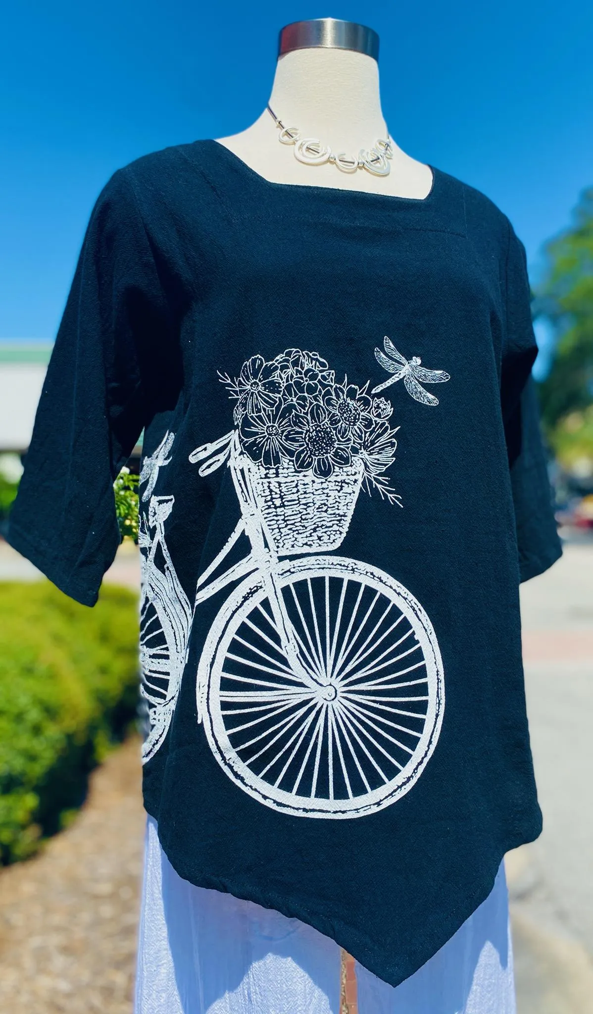 Bike and Flowers 100% Cotton Gauze Top,Women Wear