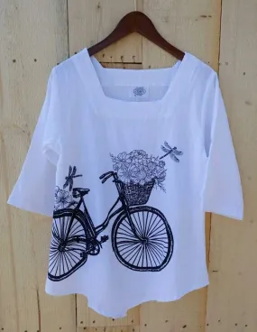 Bike and Flowers 100% Cotton Gauze Top,Women Wear