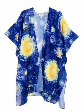 Blue-Yellow Starry Night Kimono,Women Wear