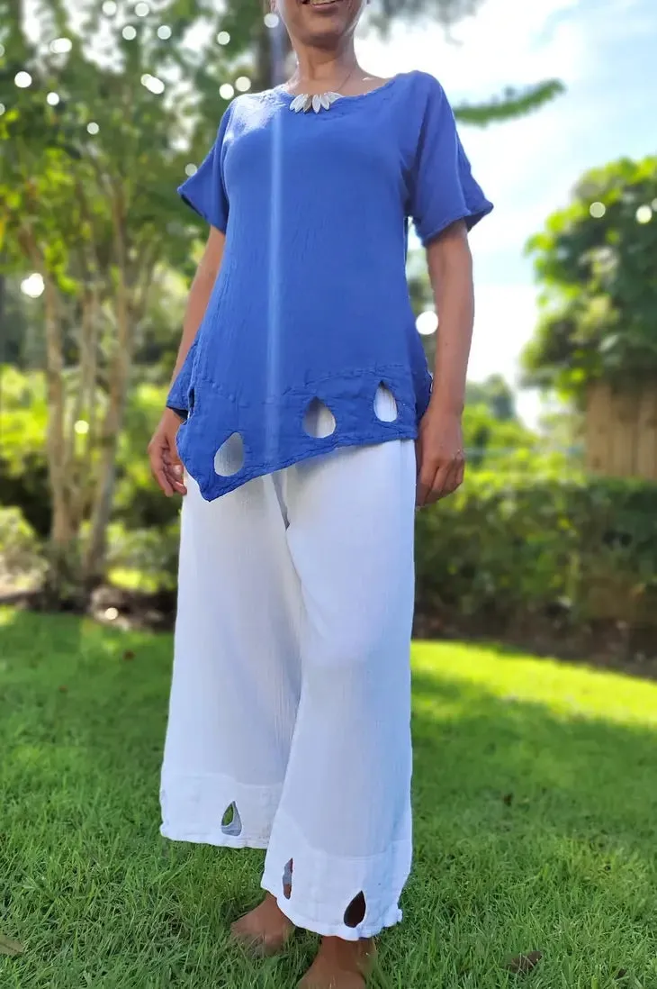 Brazil Keyhole Teardrop Detailed Pants - 100% Cotton Gauze,Women Wear