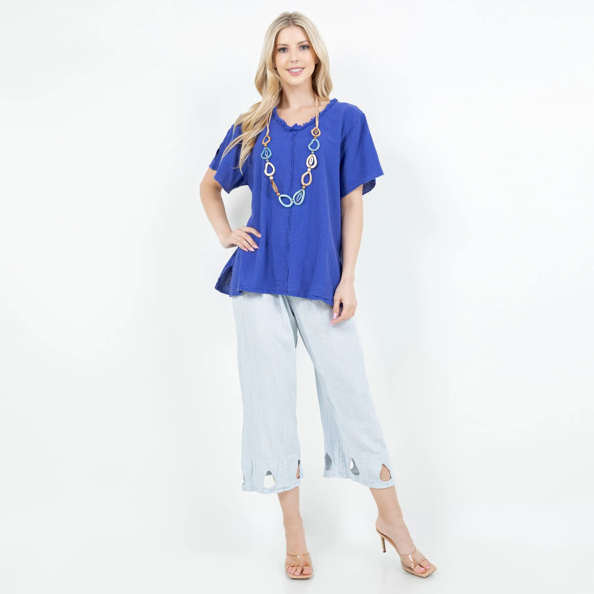 Brazil Keyhole Teardrop Detailed Pants - 100% Cotton Gauze,Women Wear