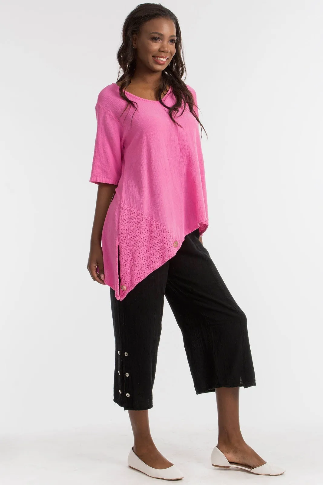 Dagny Top - Cotton Knit Accents Overlay a Fun Sidekick 100% Cotton Gauze,Women Wear