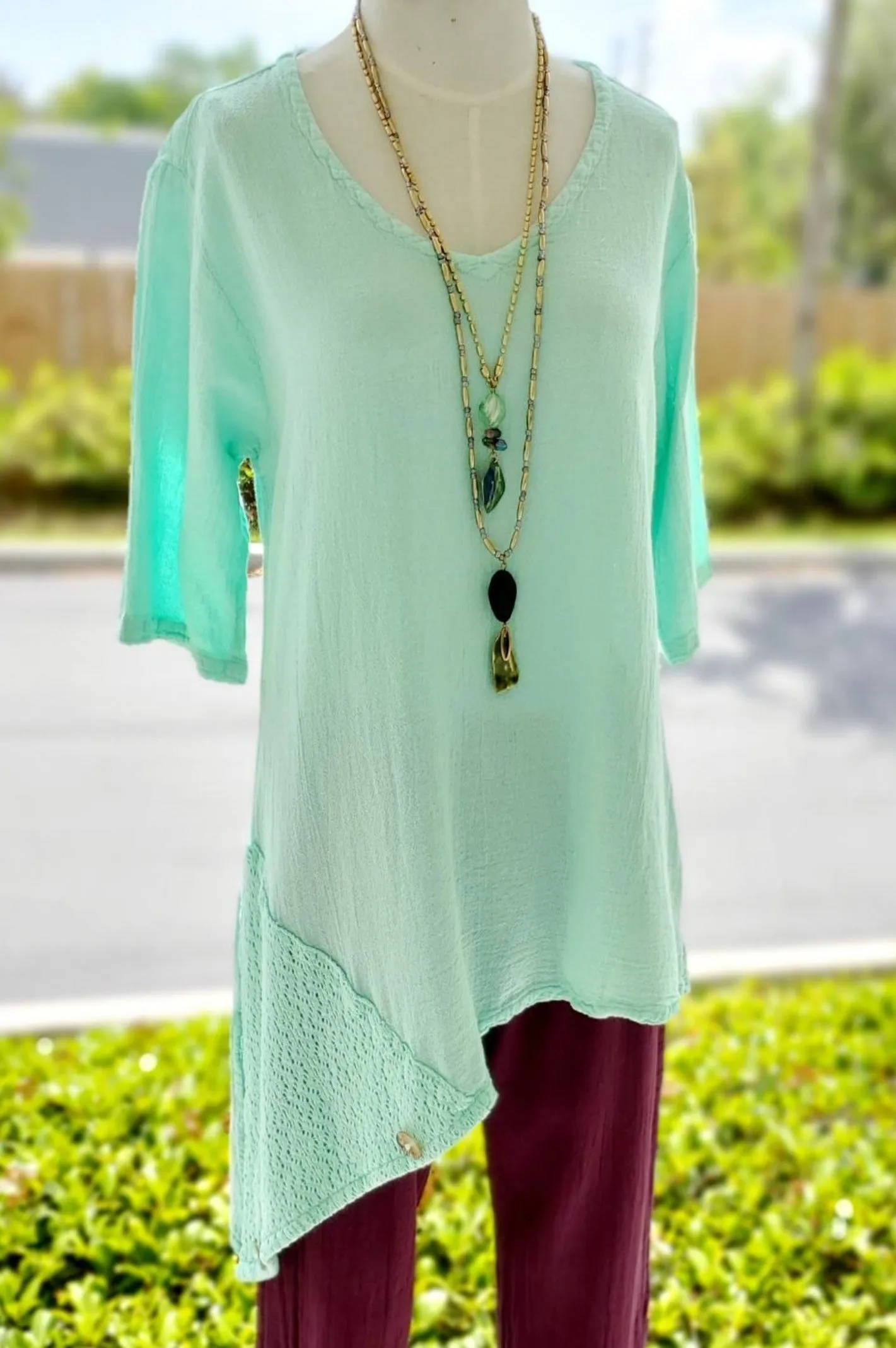 Dagny Top - Cotton Knit Accents Overlay a Fun Sidekick 100% Cotton Gauze,Women Wear