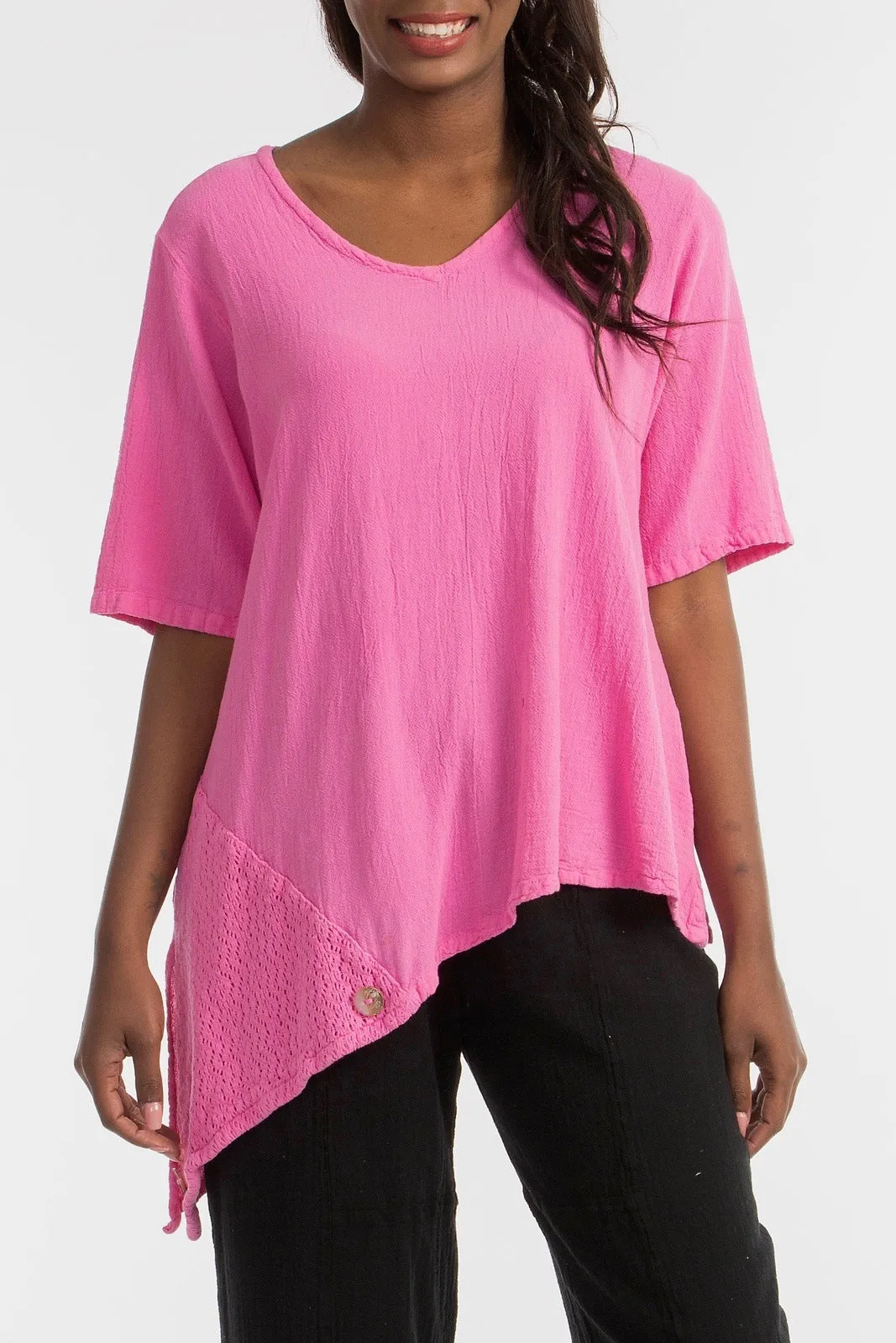 Dagny Top - Cotton Knit Accents Overlay a Fun Sidekick 100% Cotton Gauze,Women Wear