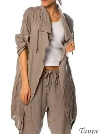 Drawstring Waterfall Linen 9679,Women Wear
