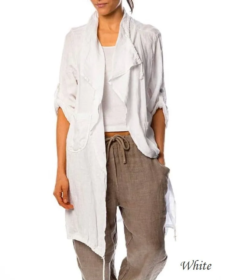 Drawstring Waterfall Linen 9679,Women Wear