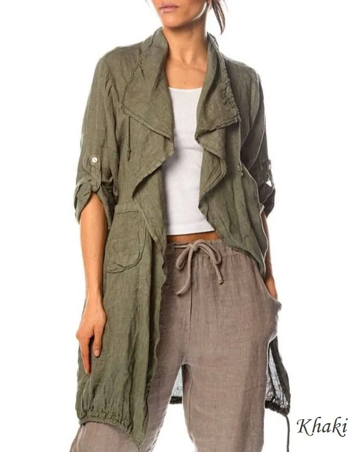 Drawstring Waterfall Linen 9679,Women Wear