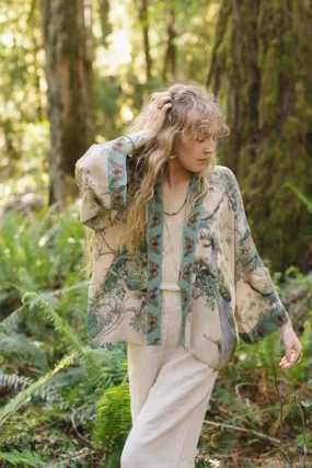 Earth and Sky Cropped Bamboo Kimono Cardigan with Tree Print,Women Wear