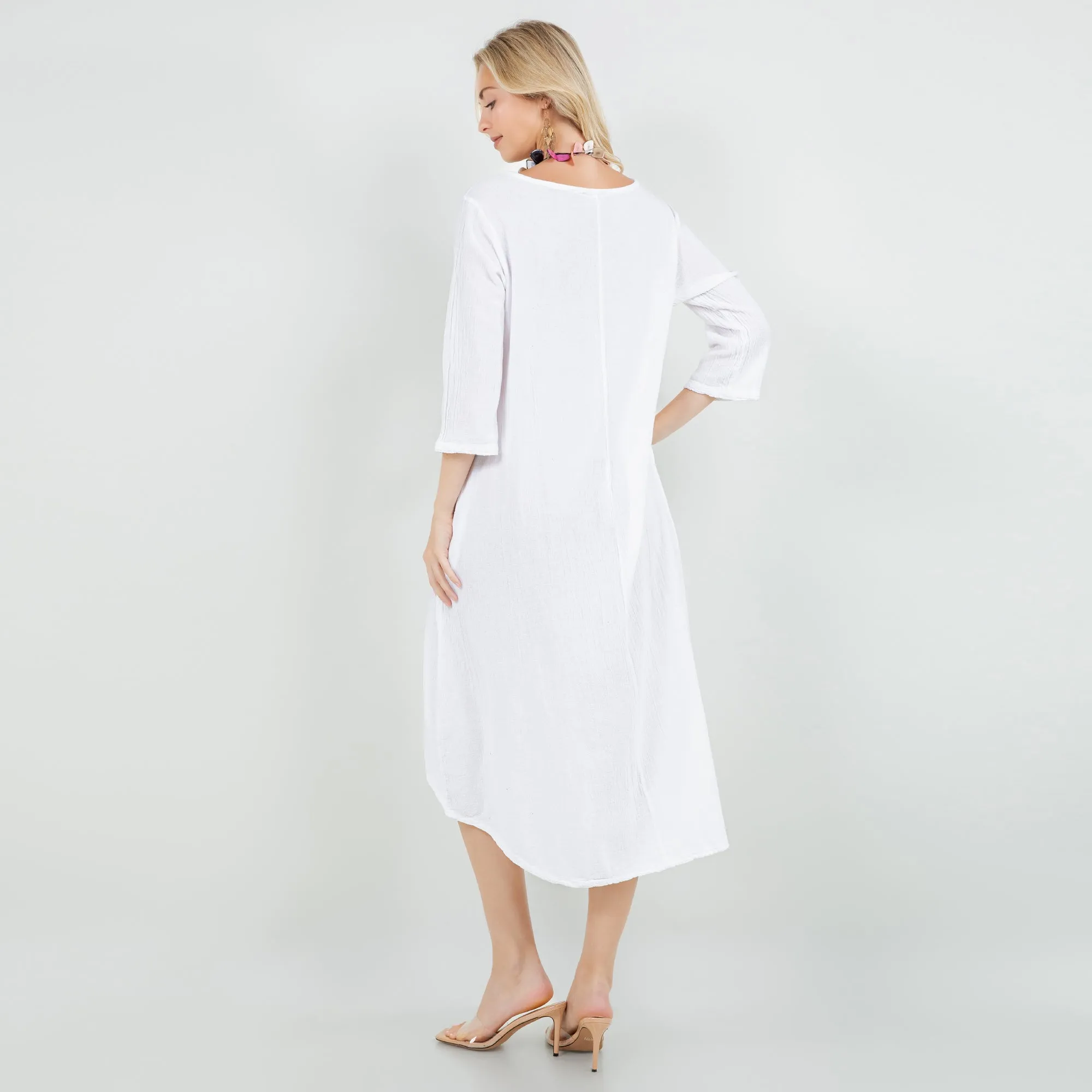 Ellen Our Hi-Low Cotton Gauze Dress with Sleeves and Pockets,Women Wear
