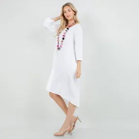 Ellen Our Hi-Low Cotton Gauze Dress with Sleeves and Pockets,Women Wear
