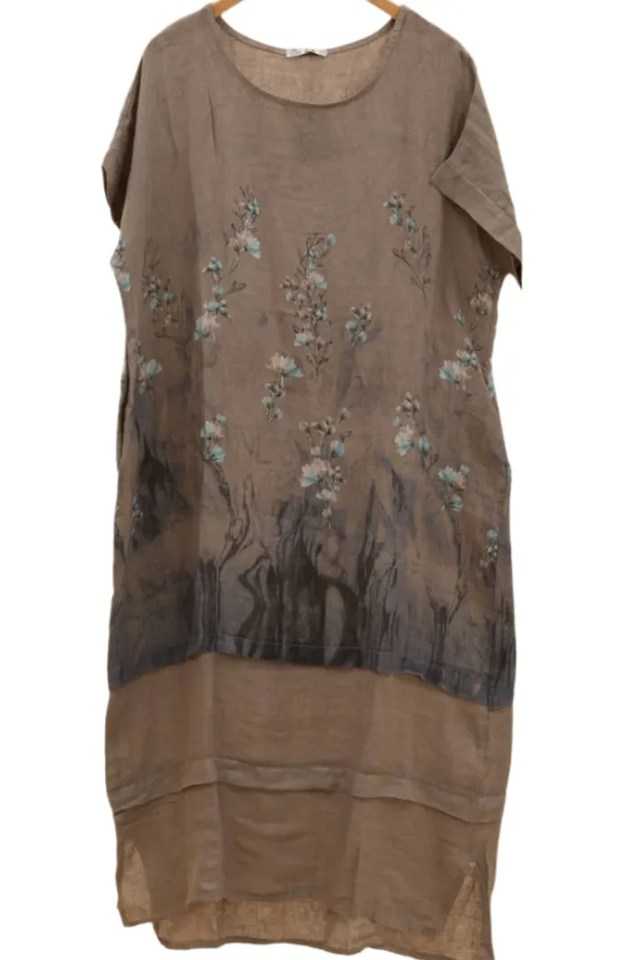 Floral Print Linen Dress 72225,Women Wear