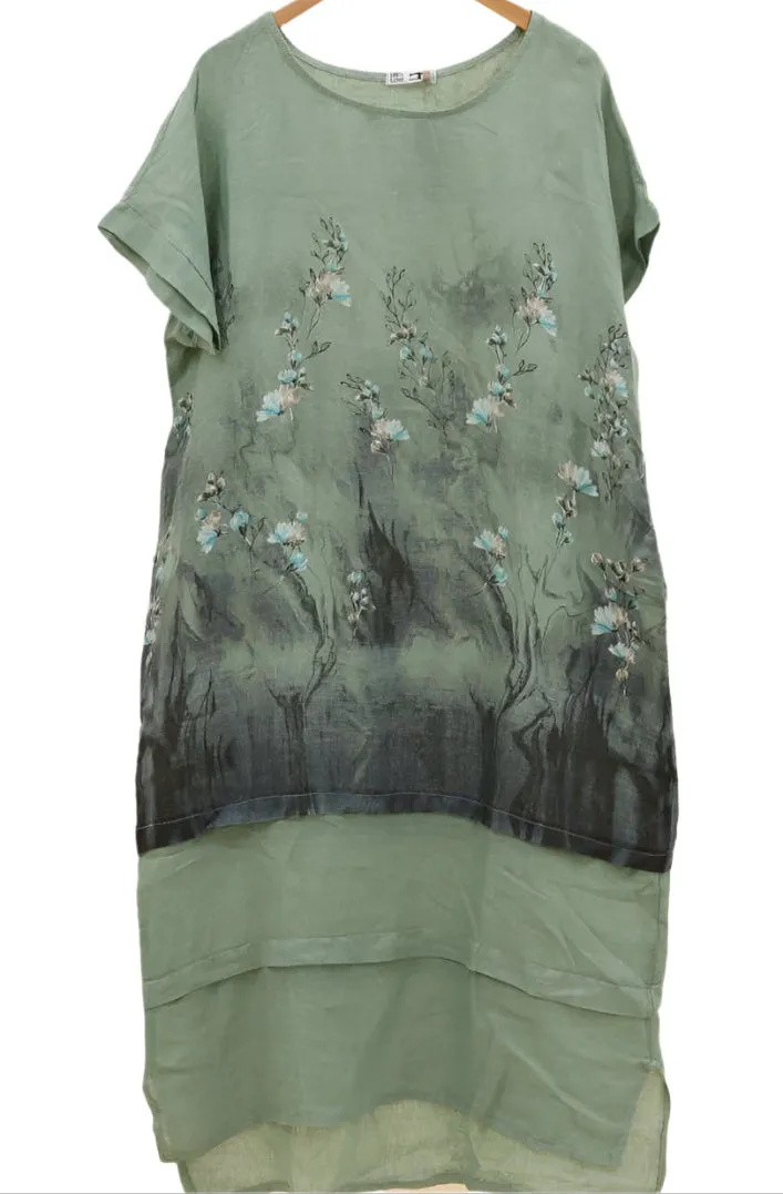 Floral Print Linen Dress 72225,Women Wear