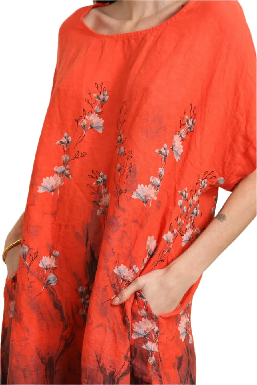 Floral Print Linen Dress 72225,Women Wear