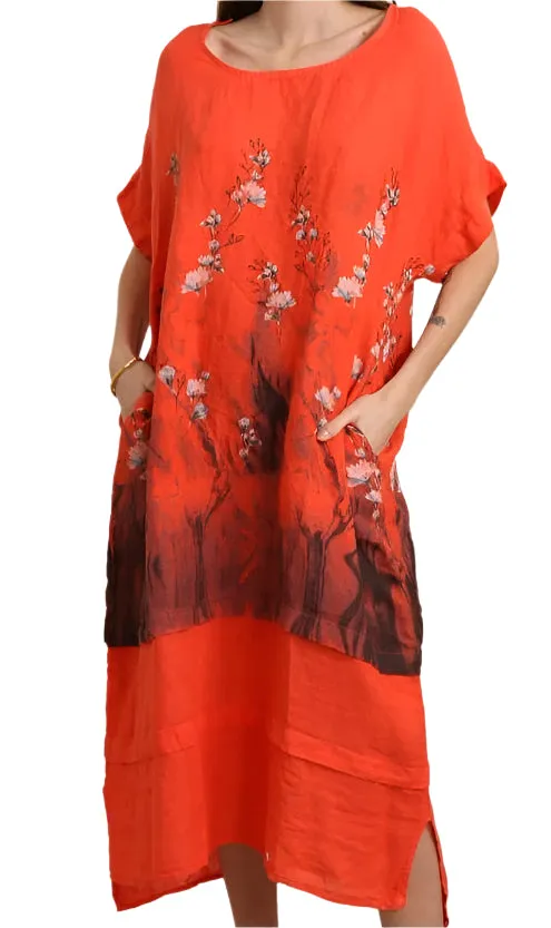 Floral Print Linen Dress 72225,Women Wear