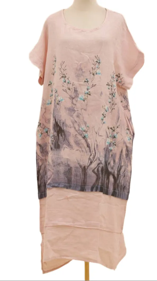 Floral Print Linen Dress 72225,Women Wear
