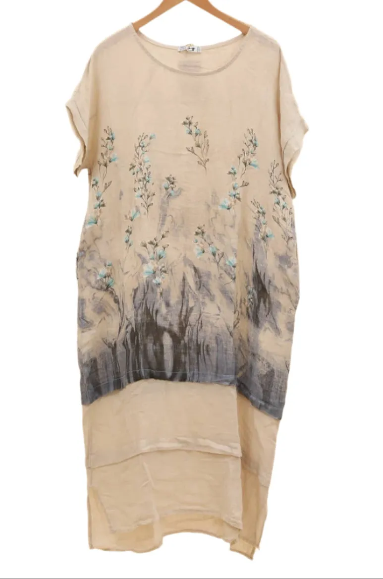 Floral Print Linen Dress 72225,Women Wear