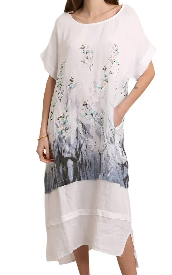 Floral Print Linen Dress 72225,Women Wear