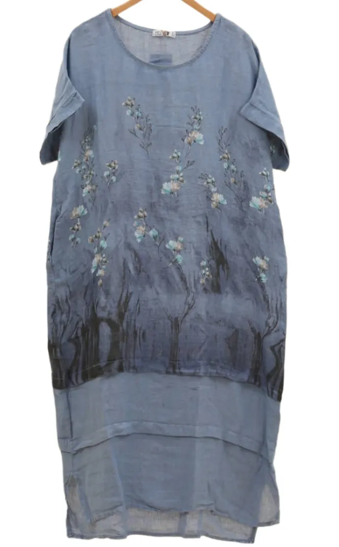 Floral Print Linen Dress 72225,Women Wear