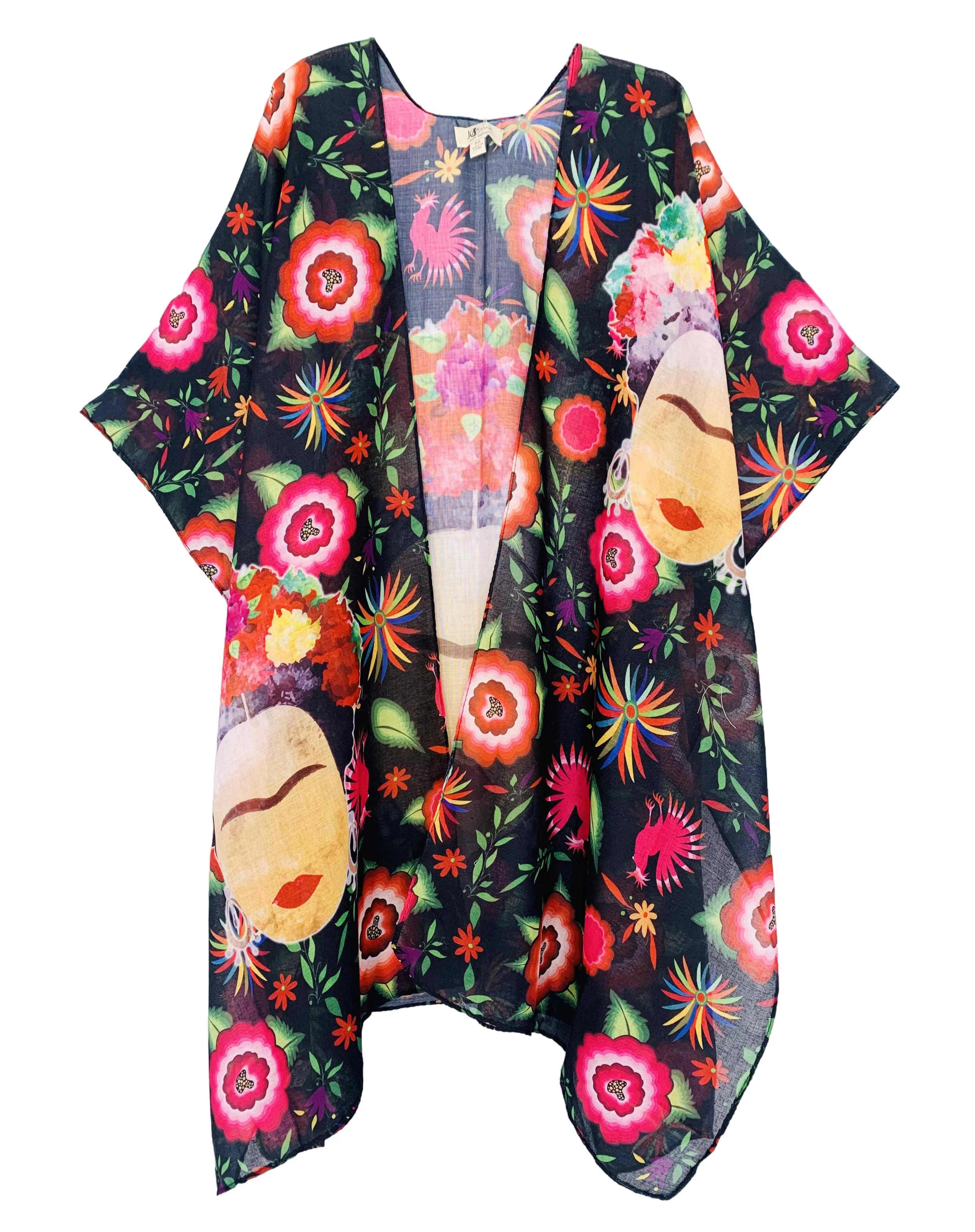 Frida Kahlo Fuchsia Multi Art Kimono 62840,Women Wear