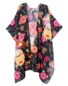Frida Kahlo Fuchsia Multi Art Kimono 62840,Women Wear
