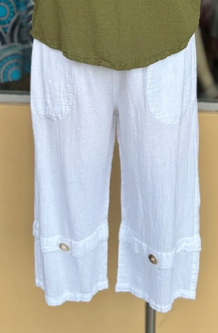 Gail Capri Pant with Pockets! 100% Cotton Gauze,Women Wear