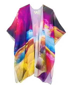 JC070991 Purple-Blue Multicolors Clouds Kimono,Women Wear