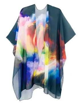 JC070993 Black-Multi Multicolors Clouds Kimono,Women Wear