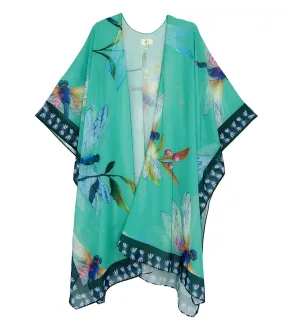 JC071022 Aqua-Multi Dragonfly Artwork Kimono,Women Wear