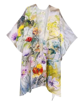 JC071028 Yellow-Purple Multicolor Floral Painting Kimono,Women Wear