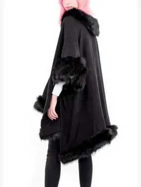 JC088103 Faux-Fur Trim Pull Over Poncho Winter,Women Wear