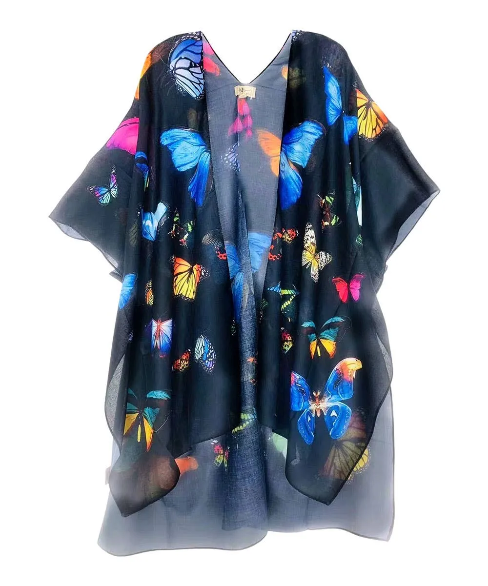 Kimono 8110107 Black Multi Butterfly,Women Wear