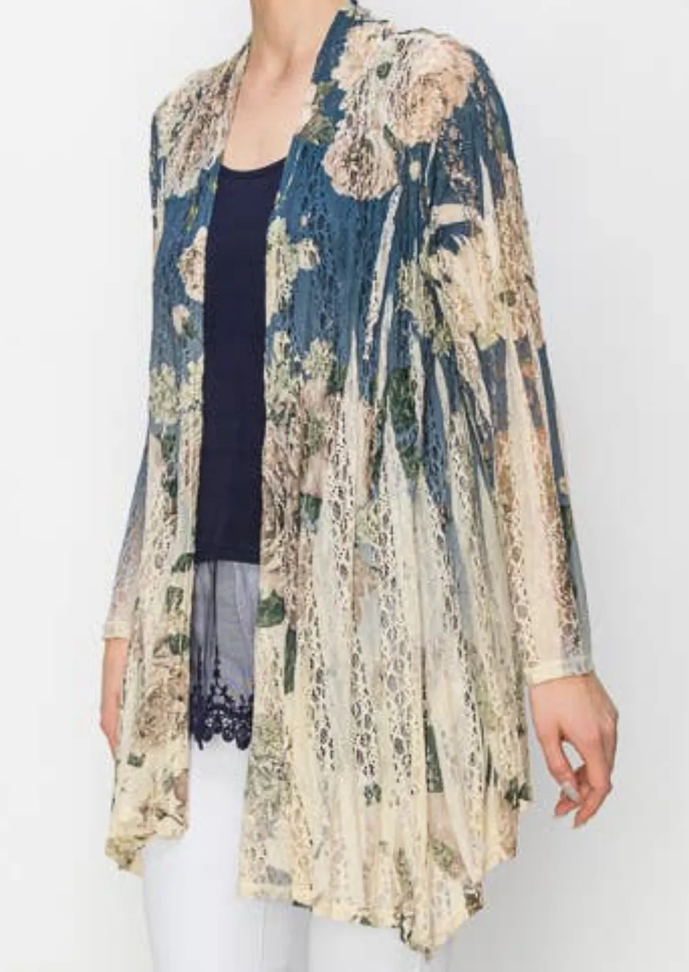Lace Cardigan 407-493 Navy FL,Women Wear