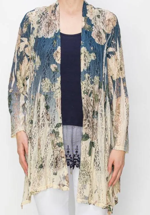 Lace Cardigan 407-493 Navy FL,Women Wear