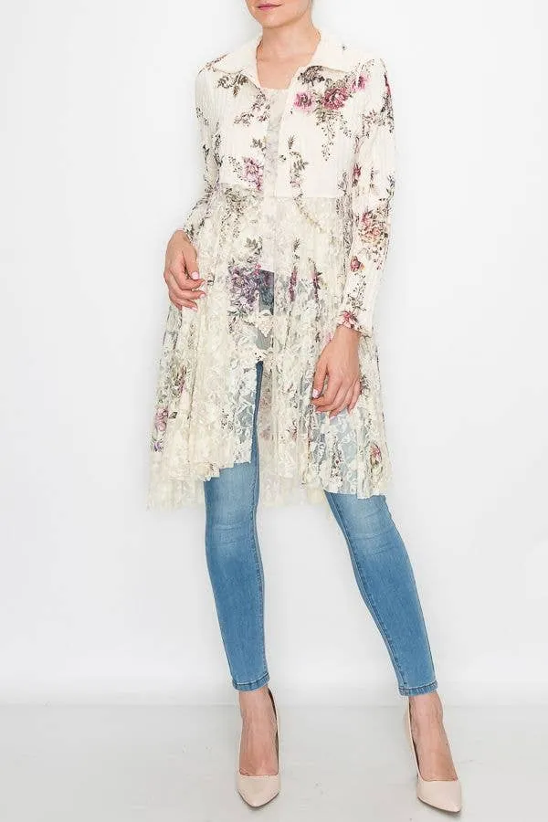 Lace Layer Cardigan 4540 NAT/CH FL,Women Wear