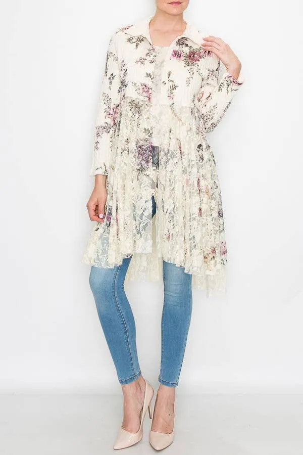 Lace Layer Cardigan 4540 NAT/CH FL,Women Wear