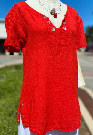 Lauren Top- Scoop Bottom Button Details - New Colors!,Women Wear