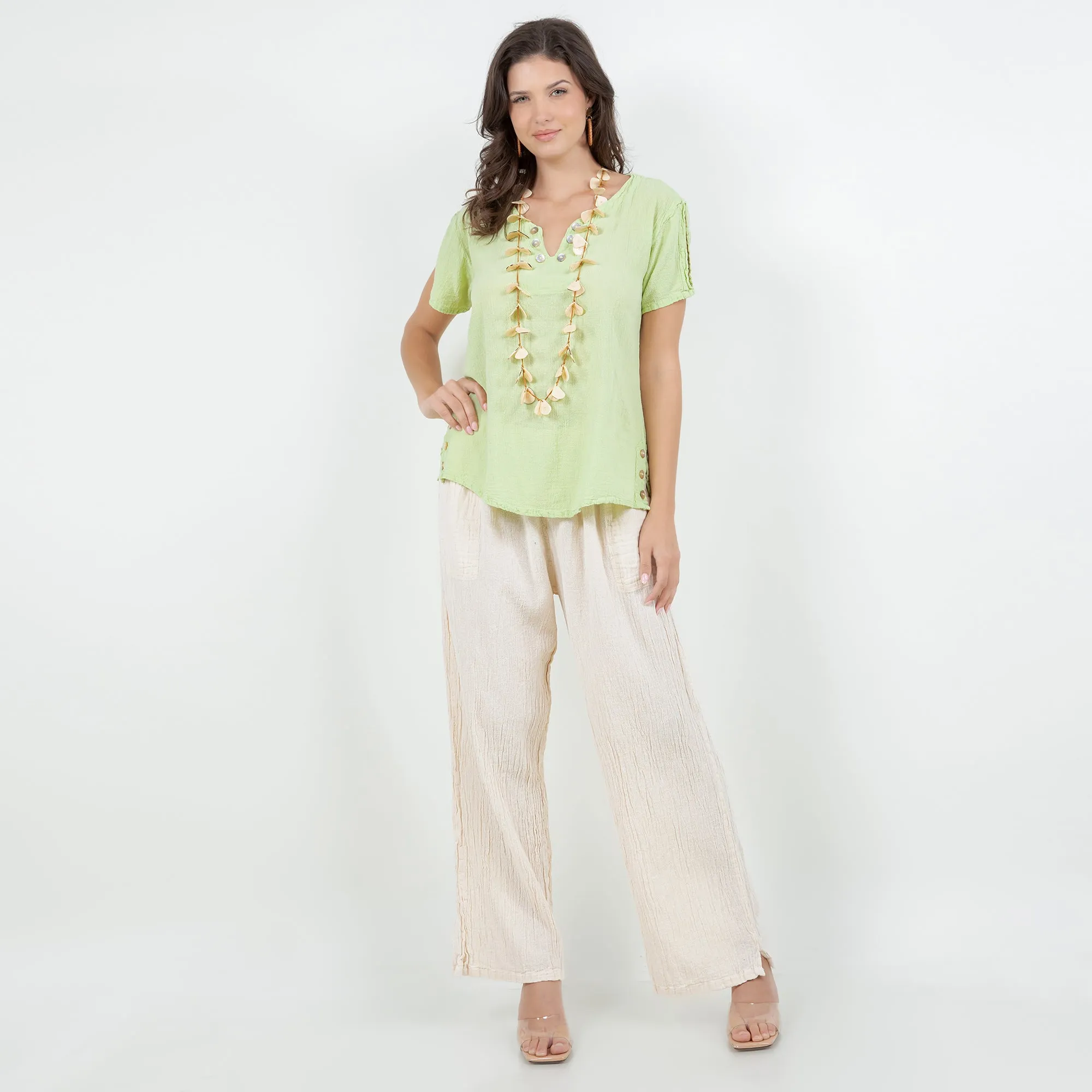 Lauren Top- Scoop Bottom Button Details - New Colors!,Women Wear