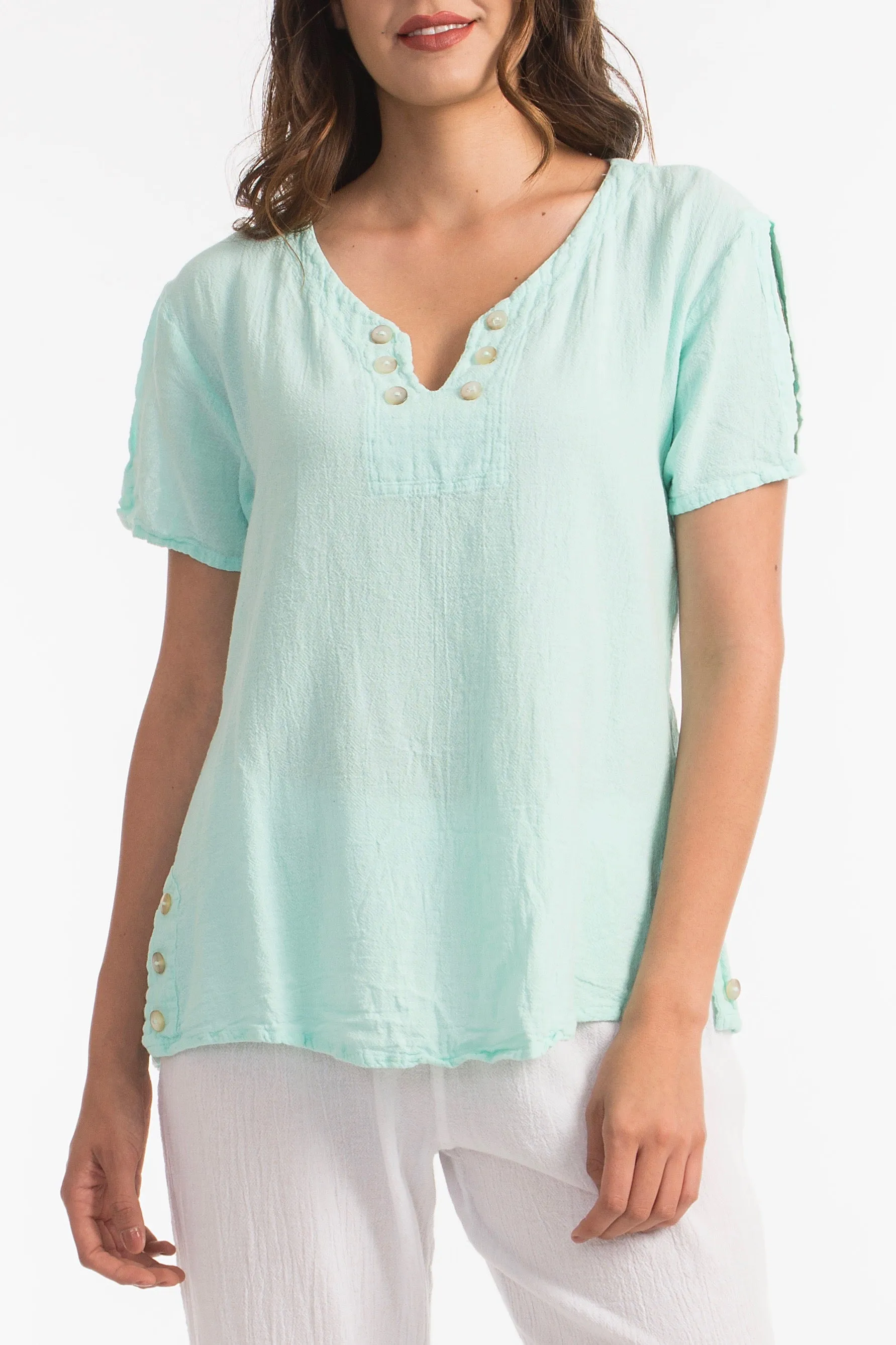 Lauren Top- Scoop Bottom Button Details,Women Wear