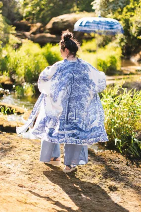 Let The Light In Bohemian Goddess Starduster Kimono w Delft Print,Women Wear