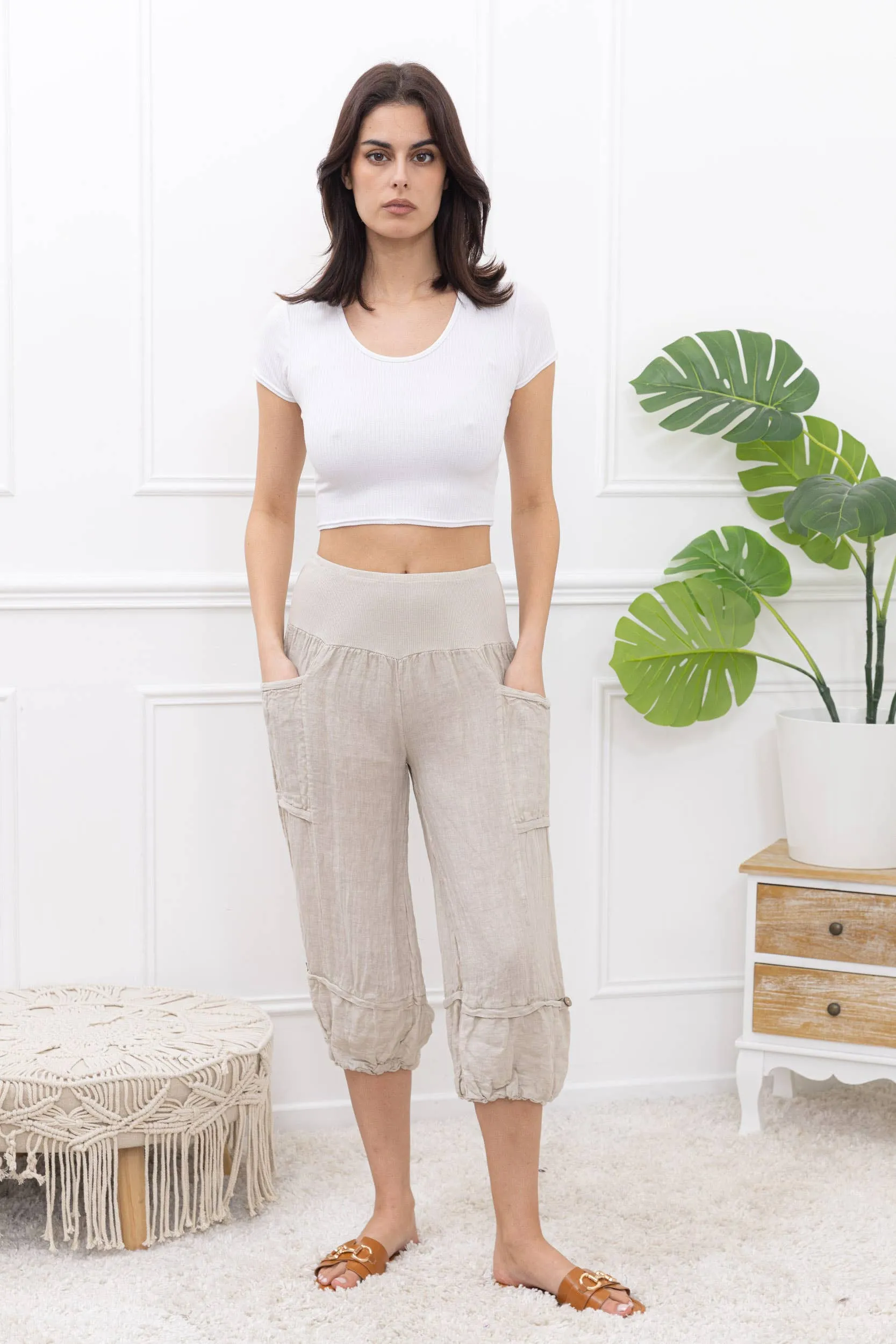 Linen Crop Pants 7194,Women Wear