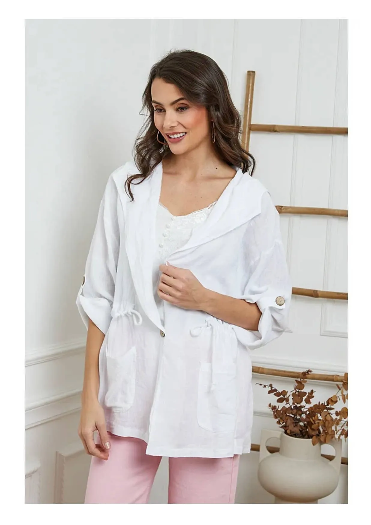 Linen Drawstring Jacket 5946,Women Wear
